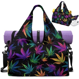 Gym Bag with Shoe Compartment for Women Men Large Capacity Yoga Mat Bag Fashion Workout Travel Yoga Mat Holder(Hemp Print)