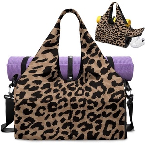 Gym Bag with Shoe Compartment for Women Men Large Capacity Yoga Mat Bag Fashion Workout Travel Yoga Mat Holder(Leopard Print)