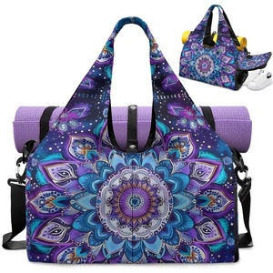 Gym Bag with Shoe Compartment for Women Men Large Capacity Yoga Mat Bag Fashion Workout Travel Yoga Mat Holder(Mandala Lotus)