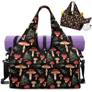 Gym Bag with Shoe Compartment for Women Men Large Capacity Yoga Mat Bag Fashion Workout Travel Yoga Mat Holder(Mushroom)