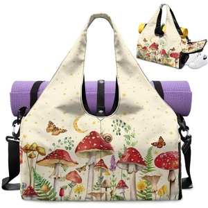 Gym Bag with Shoe Compartment for Women Men Large Capacity Yoga Mat Bag Fashion Workout Travel Yoga Mat Holder(Mushroom Print)