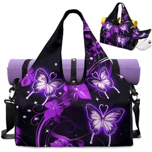 Gym Bag with Shoe Compartment for Women Men Large Capacity Yoga Mat Bag Fashion Workout Travel Yoga Mat Holder(Neon Butterfly)