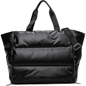 Large Tote Bag for Women, Lightweight Travel Tote Handbags, Puffer Tote Bag with Zipper, Yoga Bags Quilted Work Bag(Black)