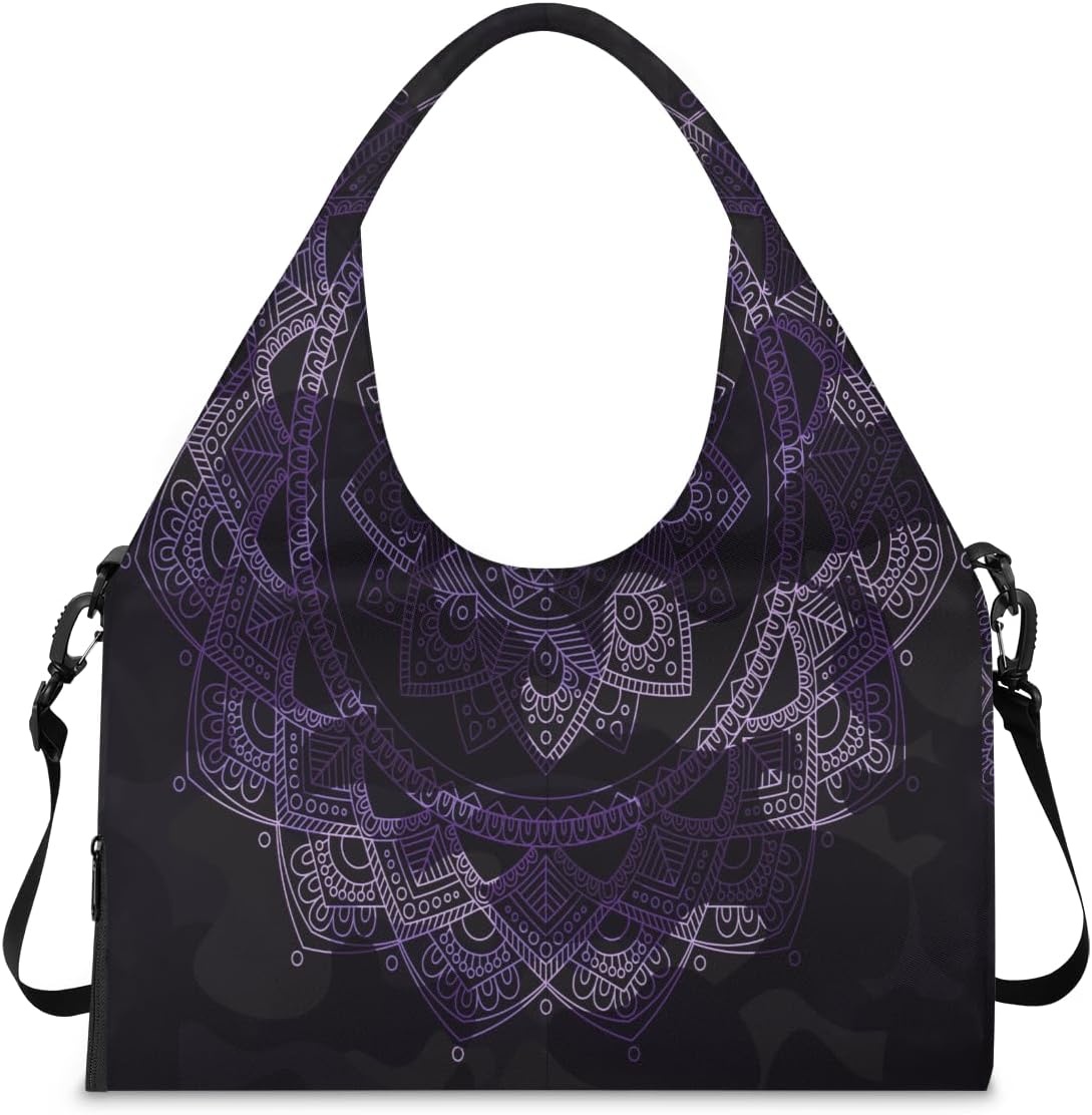 image:imageBoho Flowers Yoga Gym Bag for Women Men with Shoe Compartment Yoga Mat Bag Large Duffel Bag Sport Tote for Travel Pilates Workout Beach Office