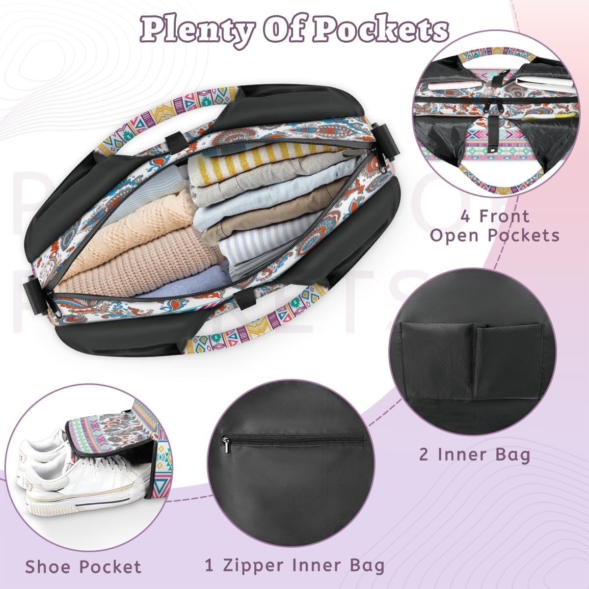 image:imageColorful Rhombus Triangle Pattern Yoga Gym Bag for Women Men with Shoe Compartment Yoga Mat Bag Large Duffel Bag Sport Tote for Travel Pilates Workout Beach Office