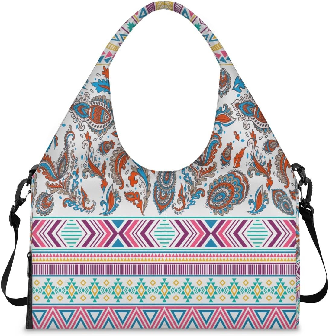 image:imageColorful Rhombus Triangle Pattern Yoga Gym Bag for Women Men with Shoe Compartment Yoga Mat Bag Large Duffel Bag Sport Tote for Travel Pilates Workout Beach Office