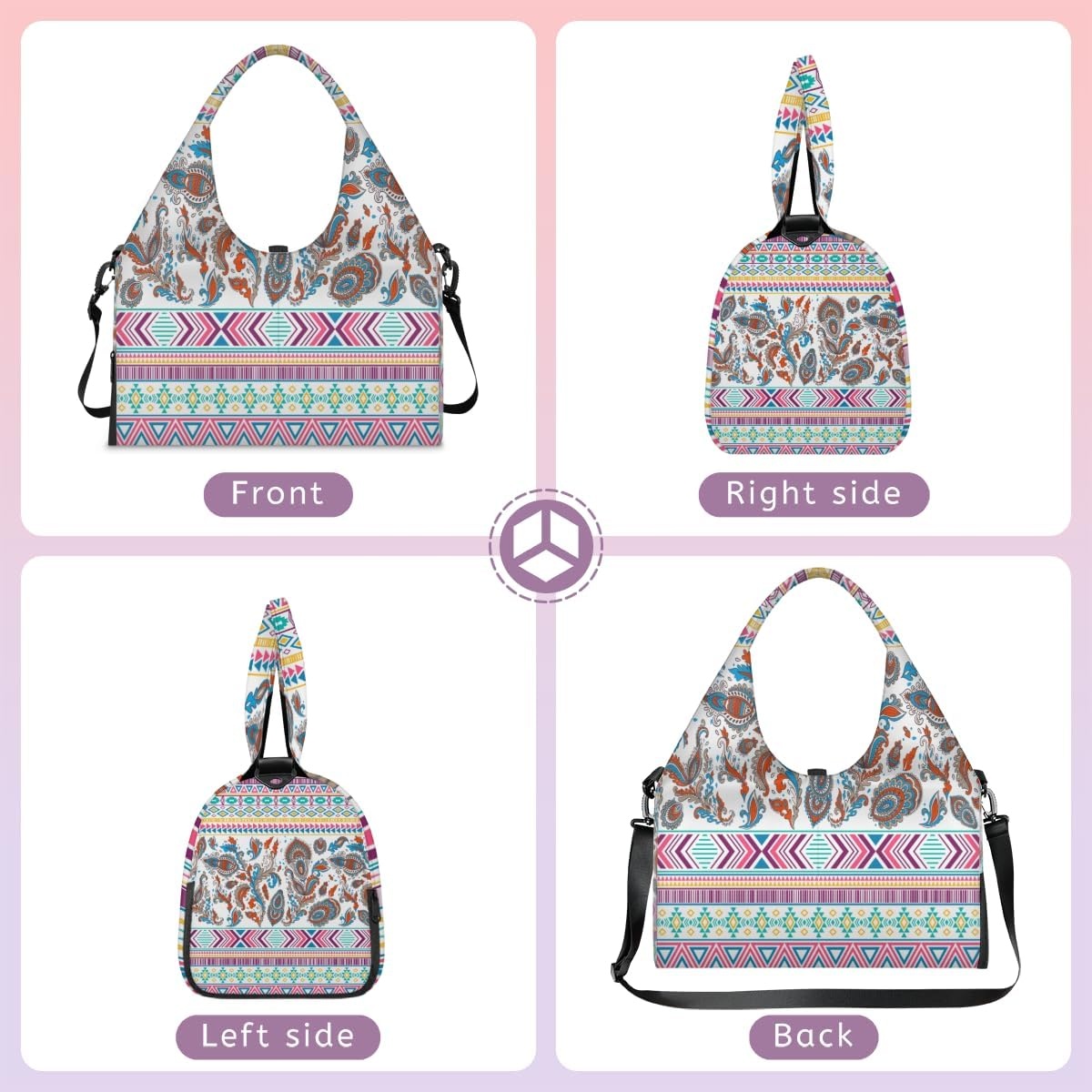 image:imageColorful Rhombus Triangle Pattern Yoga Gym Bag for Women Men with Shoe Compartment Yoga Mat Bag Large Duffel Bag Sport Tote for Travel Pilates Workout Beach Office
