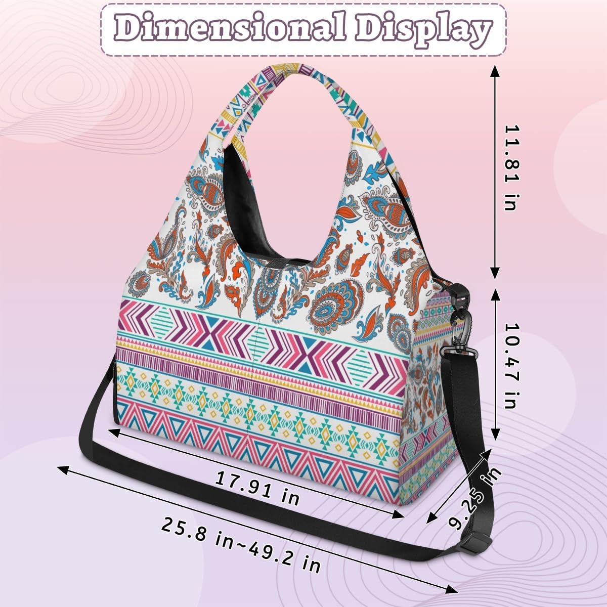image:imageColorful Rhombus Triangle Pattern Yoga Gym Bag for Women Men with Shoe Compartment Yoga Mat Bag Large Duffel Bag Sport Tote for Travel Pilates Workout Beach Office