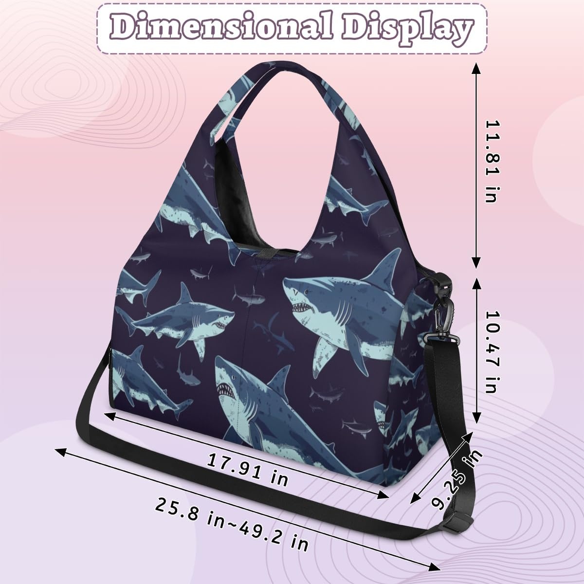 image:imageHand Painted Sharks Yoga Gym Bag for Women Men with Shoe Compartment Yoga Mat Bag Large Duffel Bag Sport Tote for Travel Pilates Workout Beach Office