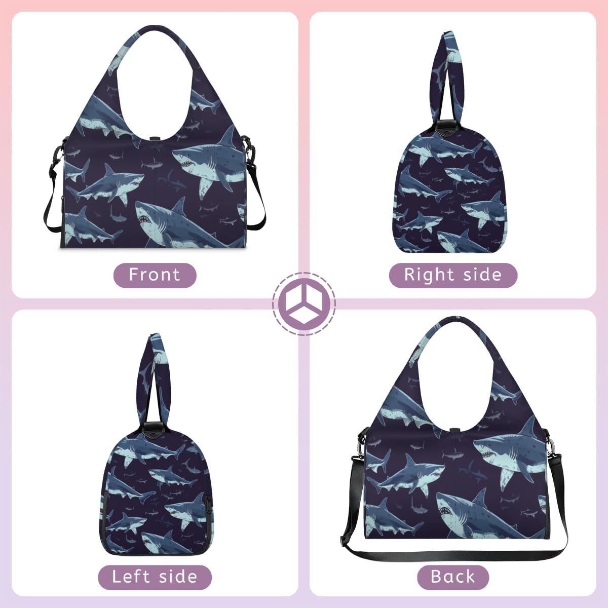 image:imageHand Painted Sharks Yoga Gym Bag for Women Men with Shoe Compartment Yoga Mat Bag Large Duffel Bag Sport Tote for Travel Pilates Workout Beach Office