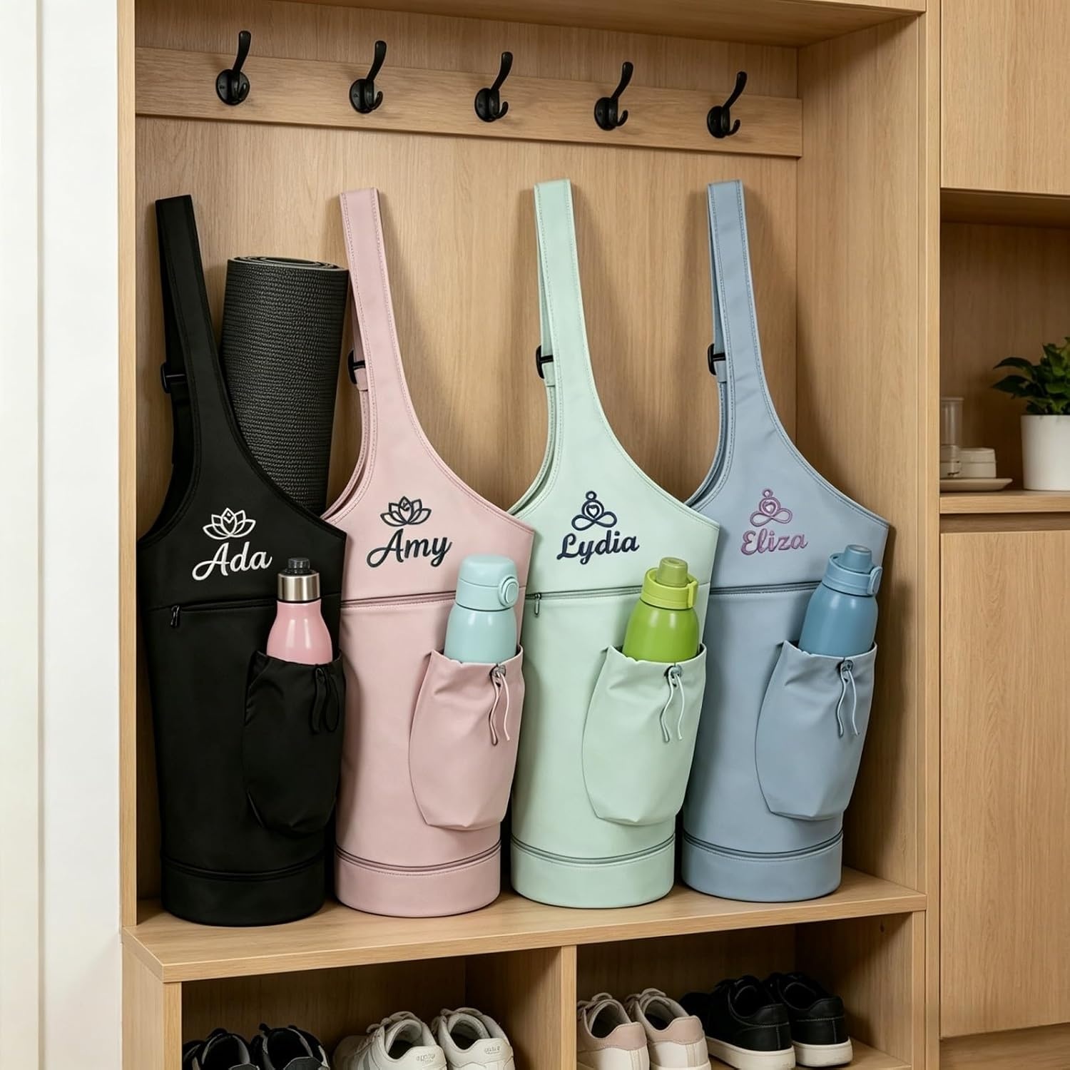 image:imagePersonalized Yoga Mat Bag with Water Bottle Holder Customized Sports Gym Bag for Women Waterproof Large Capacity Fitness Tote Travel Pouch