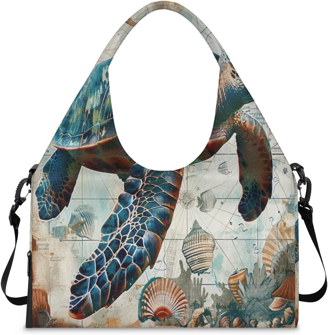image:imageVintage Sea Turtle Shells Yoga Gym Bag for Women Men with Shoe Compartment Yoga Mat Bag Large Duffel Bag Sport Tote for Travel Pilates Workout Beach Office