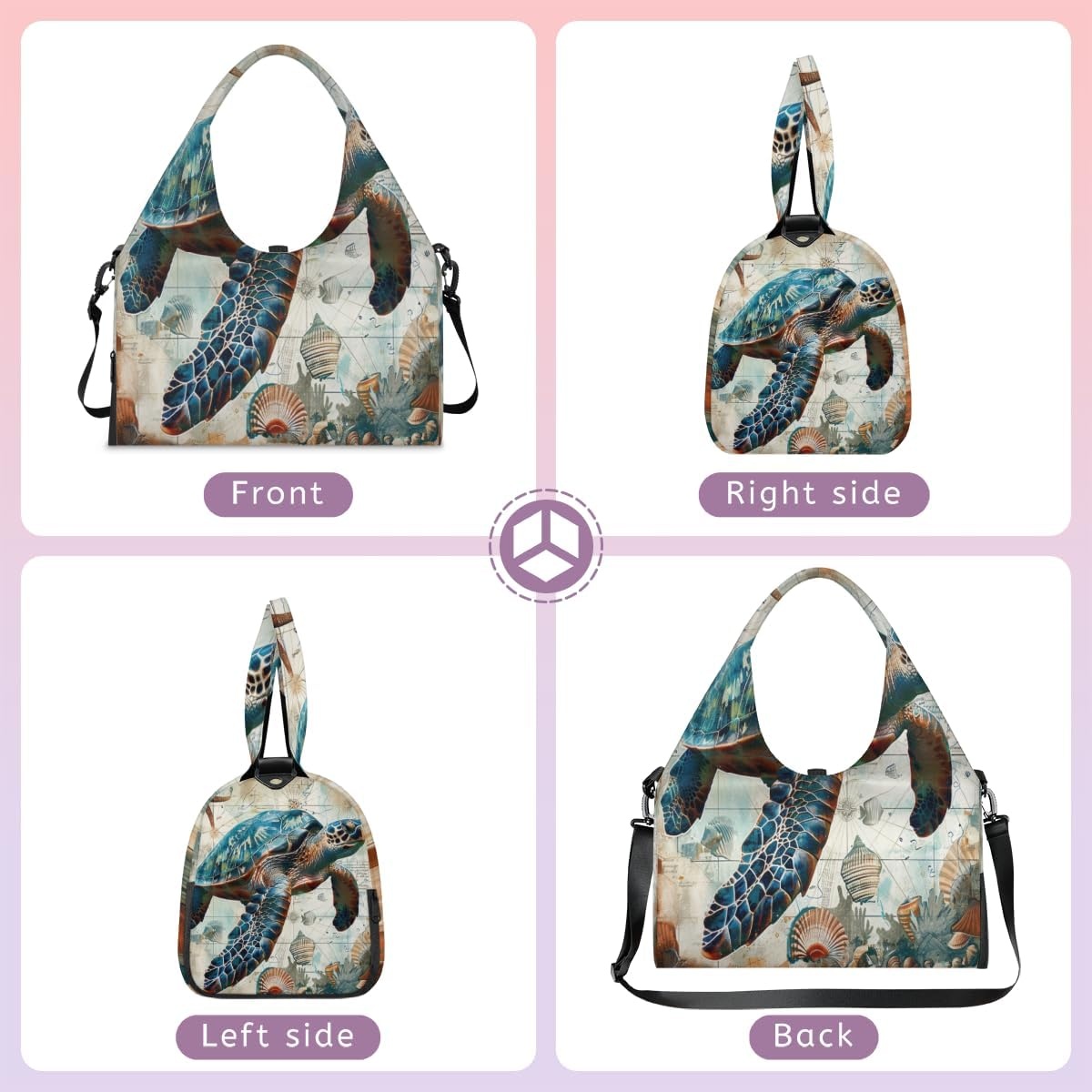 image:imageVintage Sea Turtle Shells Yoga Gym Bag for Women Men with Shoe Compartment Yoga Mat Bag Large Duffel Bag Sport Tote for Travel Pilates Workout Beach Office
