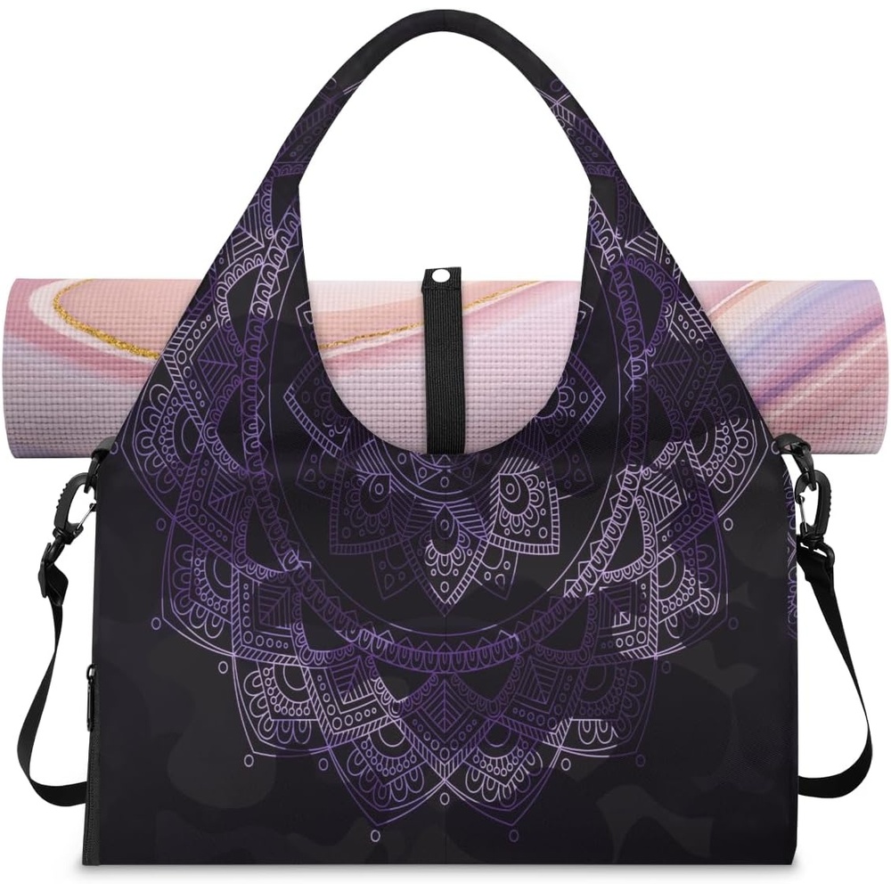 image:imageBoho Flowers Yoga Gym Bag for Women Men with Shoe Compartment Yoga Mat Bag Large Duffel Bag Sport Tote for Travel Pilates Workout Beach Office