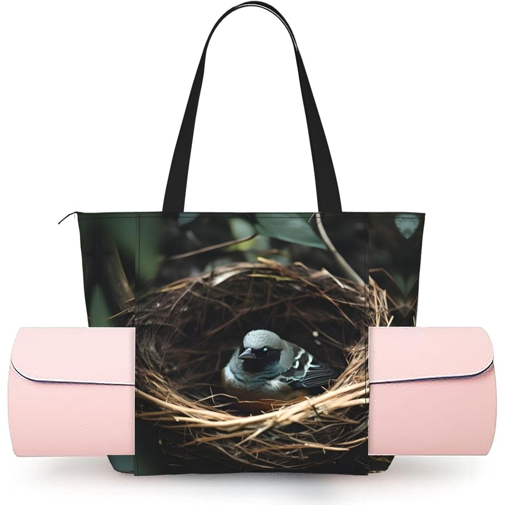 image:imageLittle Bird Nest WomenS Yoga BagLarge Gym Tote With Yoga Mat Holder Lightweight Shoulder Bag For Workout Travel Beach