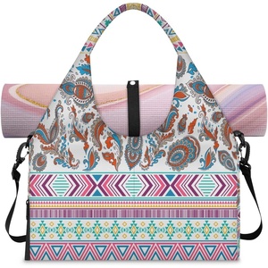 Colorful Rhombus Triangle Pattern Yoga Gym Bag for Women Men with Shoe Compartment Yoga Mat Bag Large Duffel Bag Sport Tote for Travel Pilates Workout Beach Office