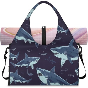 Hand Painted Sharks Yoga Gym Bag for Women Men with Shoe Compartment Yoga Mat Bag Large Duffel Bag Sport Tote for Travel Pilates Workout Beach Office
