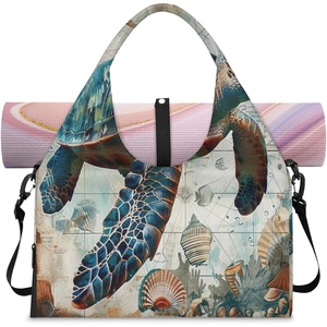 Vintage Sea Turtle Shells Yoga Gym Bag for Women Men with Shoe Compartment Yoga Mat Bag Large Duffel Bag Sport Tote for Travel Pilates Workout Beach Office