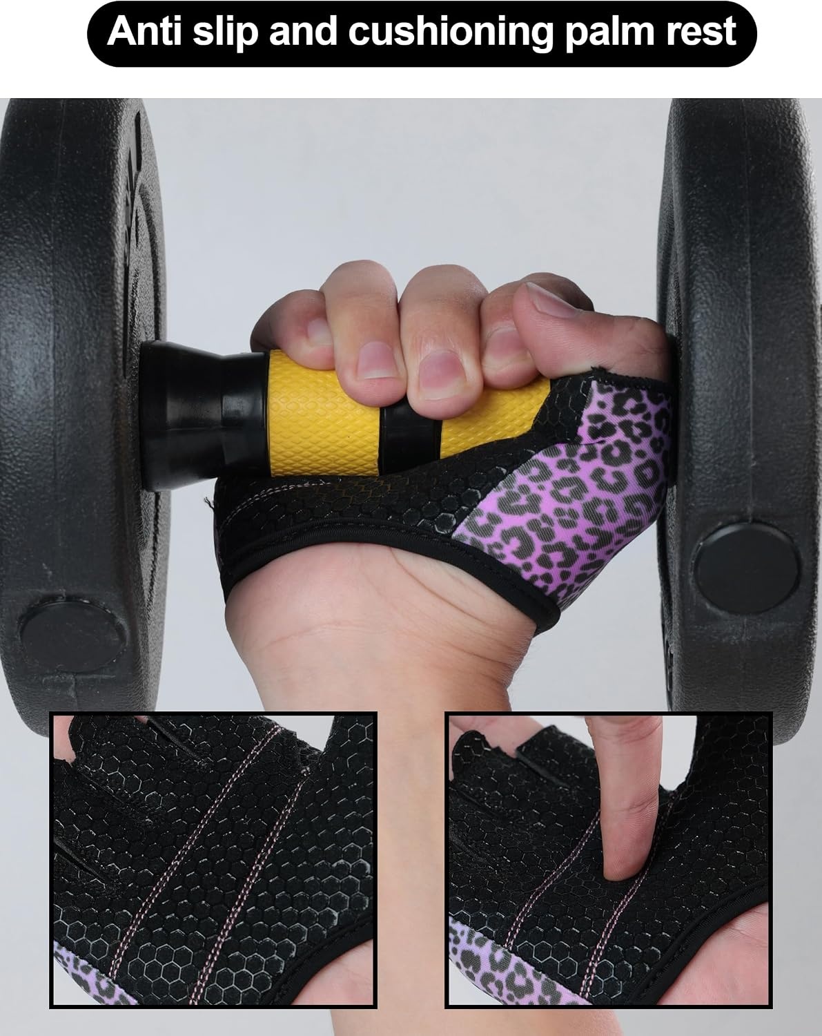 image:imageKUTOOK Weight Lifting Gloves for Women Gym Workout Gloves with Palm Protection amp Extra Grip Breathable Exercise Gloves for Men FitnessPink Purple Leopard 02
