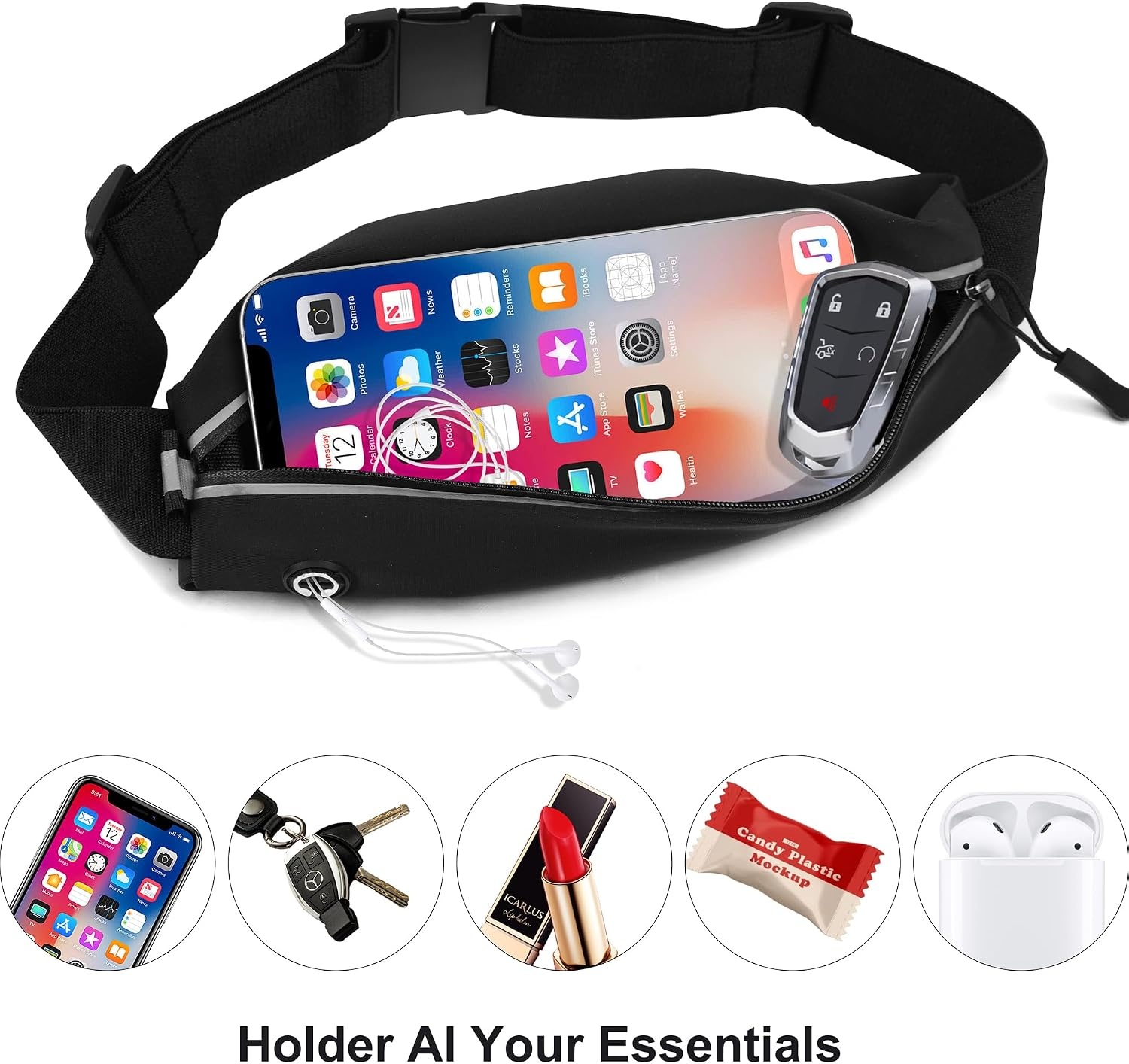 image:imageRunning Belt Fanny Pack Men and Women Slim Running Bag Money BeltBlack