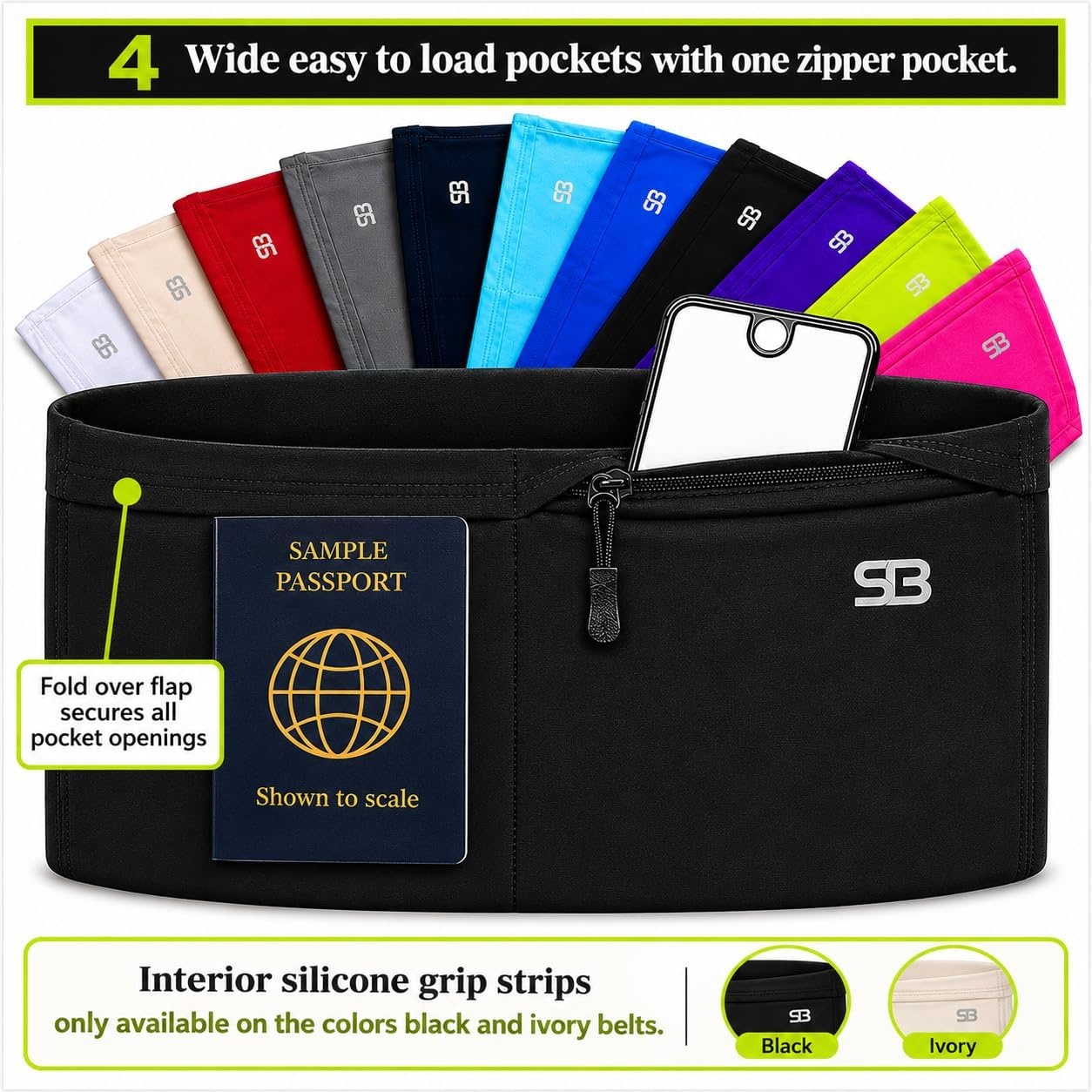 image:imageRunning Belt Money Belt 4Pocket Phone Holder with ZipperOriginal Neon Green
