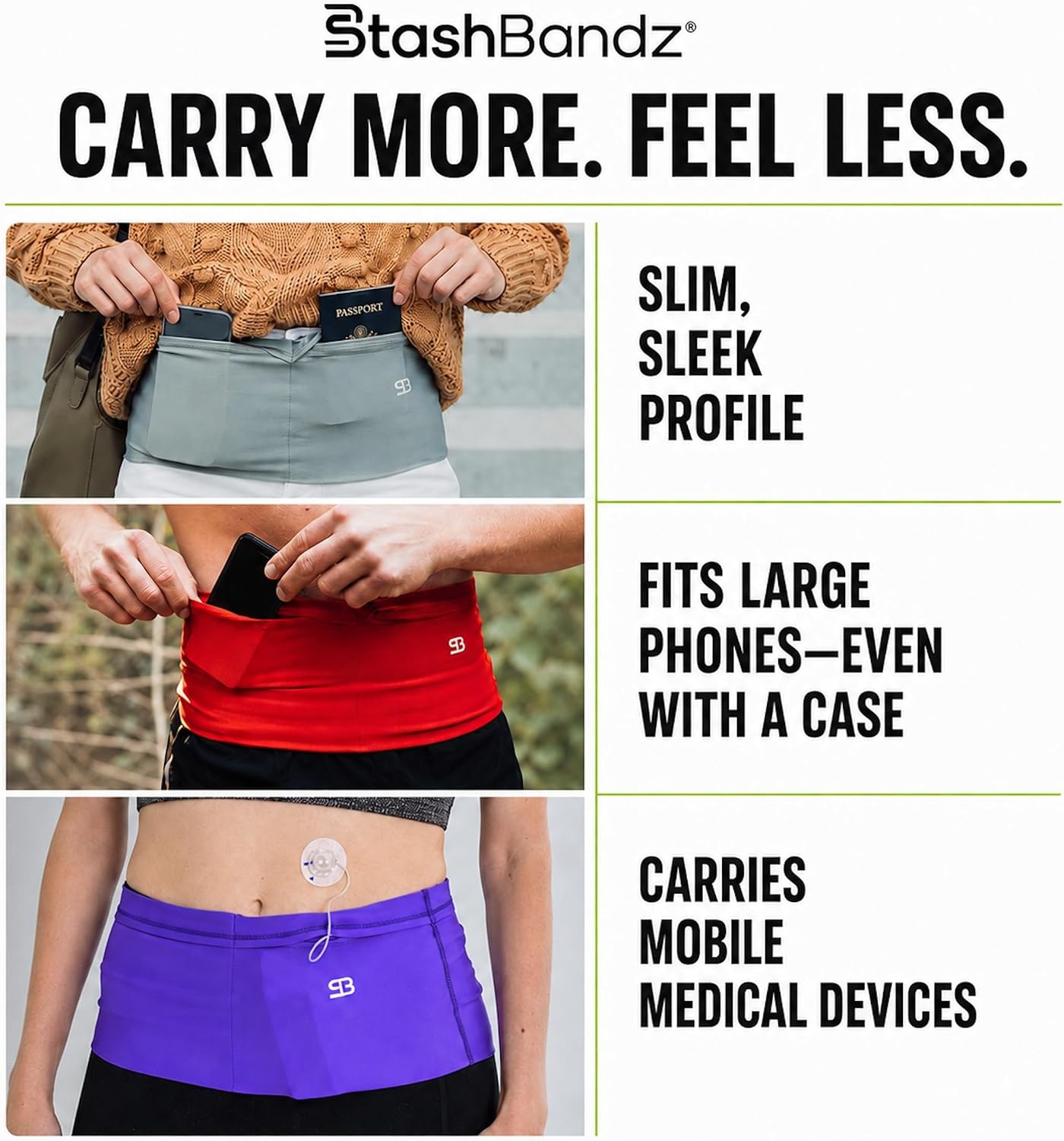 image:imageRunning Belt Money Belt 4Pocket Phone Holder with ZipperOriginal Neon Green
