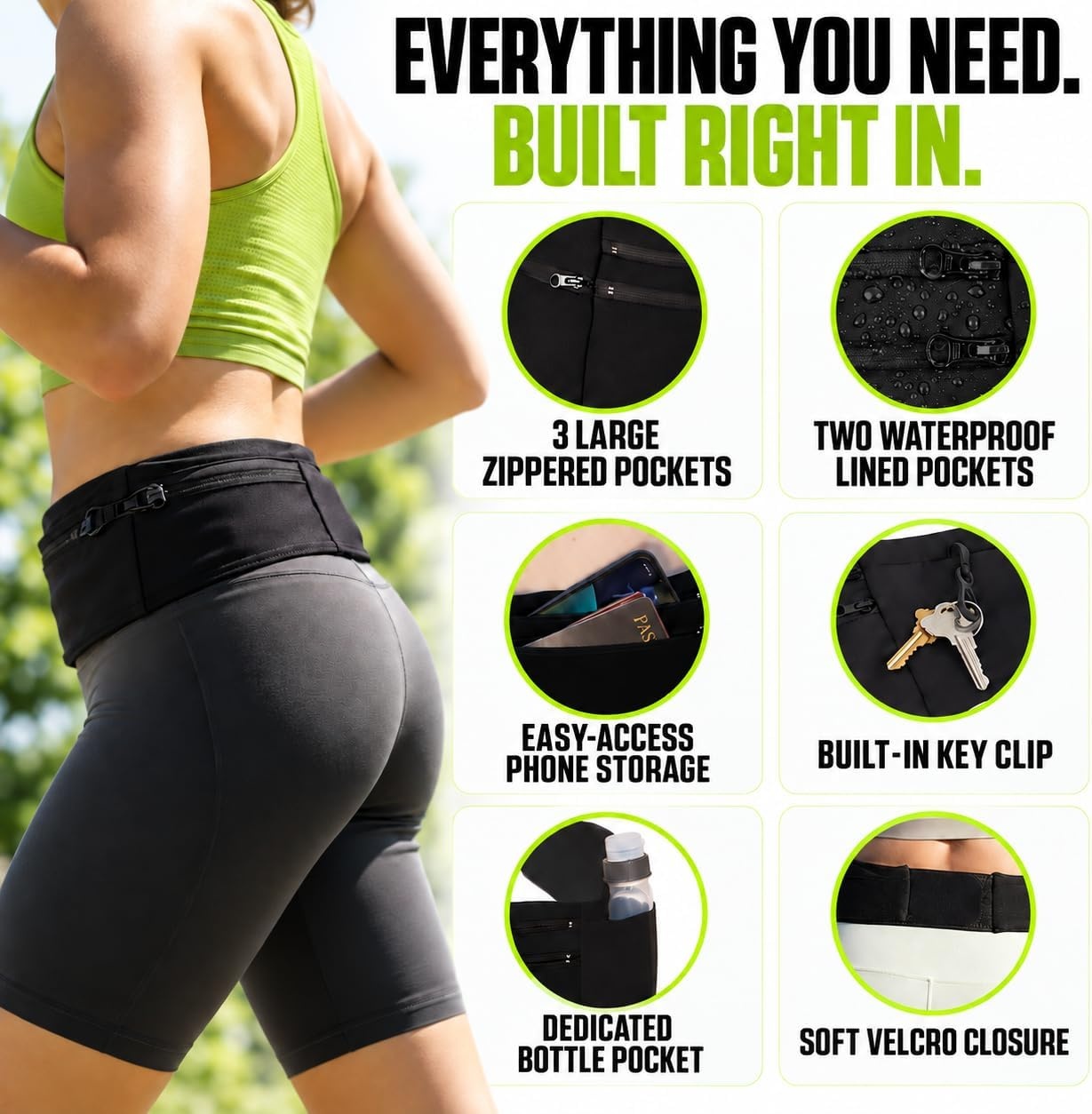 image:imageRunning Belt amp Money Belt 3 Zipper Pockets Bottle HolderXLarge