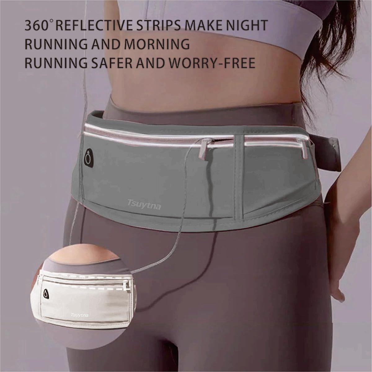 image:imageRunning Belt for Women amp Men Slim Phone running belt with WaterResistant Phone Holder 3 pockets Adjustable Waist Strap Reflective Safety Design for Running Hiking TravelFitness PinkHidden Blue