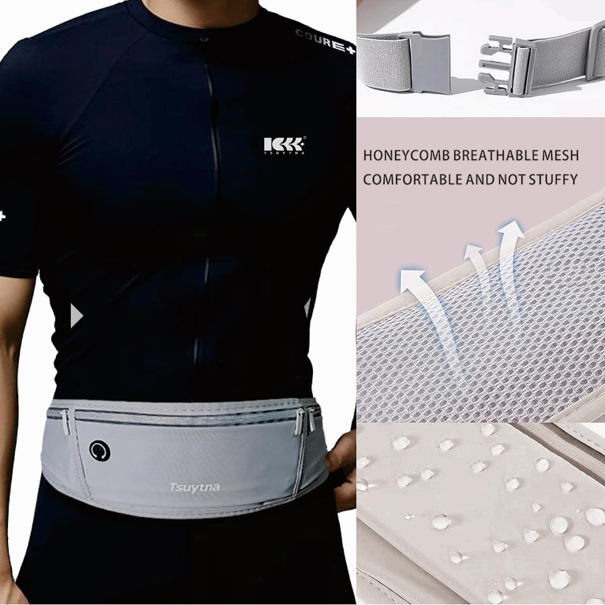 image:imageRunning Belt for Women amp Men Slim Phone running belt with WaterResistant Phone Holder 3 pockets Adjustable Waist Strap Reflective Safety Design for Running Hiking TravelFitness PinkHidden Blue
