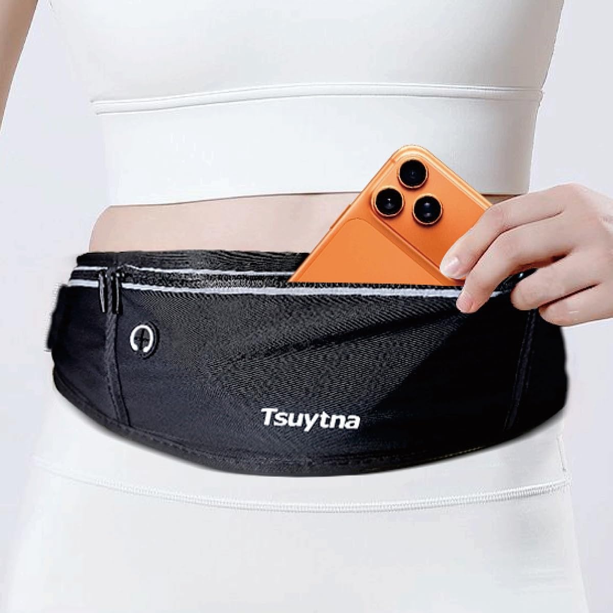 image:imageRunning Belt for Women amp Men Slim Phone running belt with WaterResistant Phone Holder 3 pockets Adjustable Waist Strap Reflective Safety Design for Running Hiking TravelFitness PinkBlack