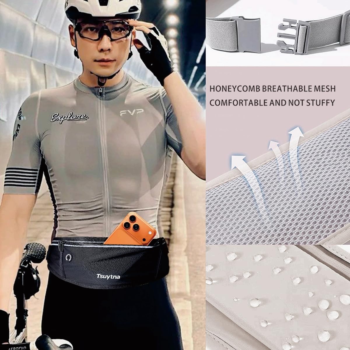 image:imageRunning Belt for Women amp Men Slim Phone running belt with WaterResistant Phone Holder 3 pockets Adjustable Waist Strap Reflective Safety Design for Running Hiking TravelFitness PinkBlack