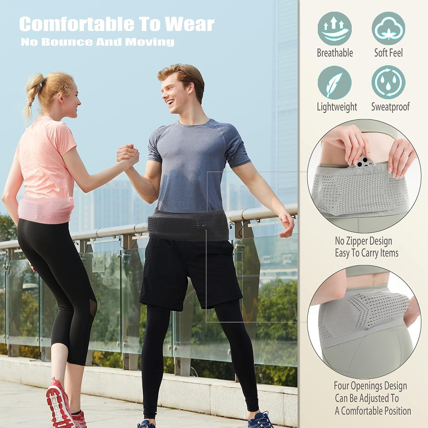 image:imageSlim Invisible Running Belt Breathable Large Capacity Mesh PouchBlack