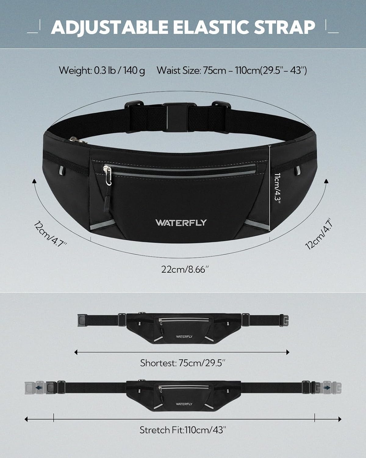 image:imageWATERFLY Running Belt Fanny Pack RFID AntiTheft for TravelBlack