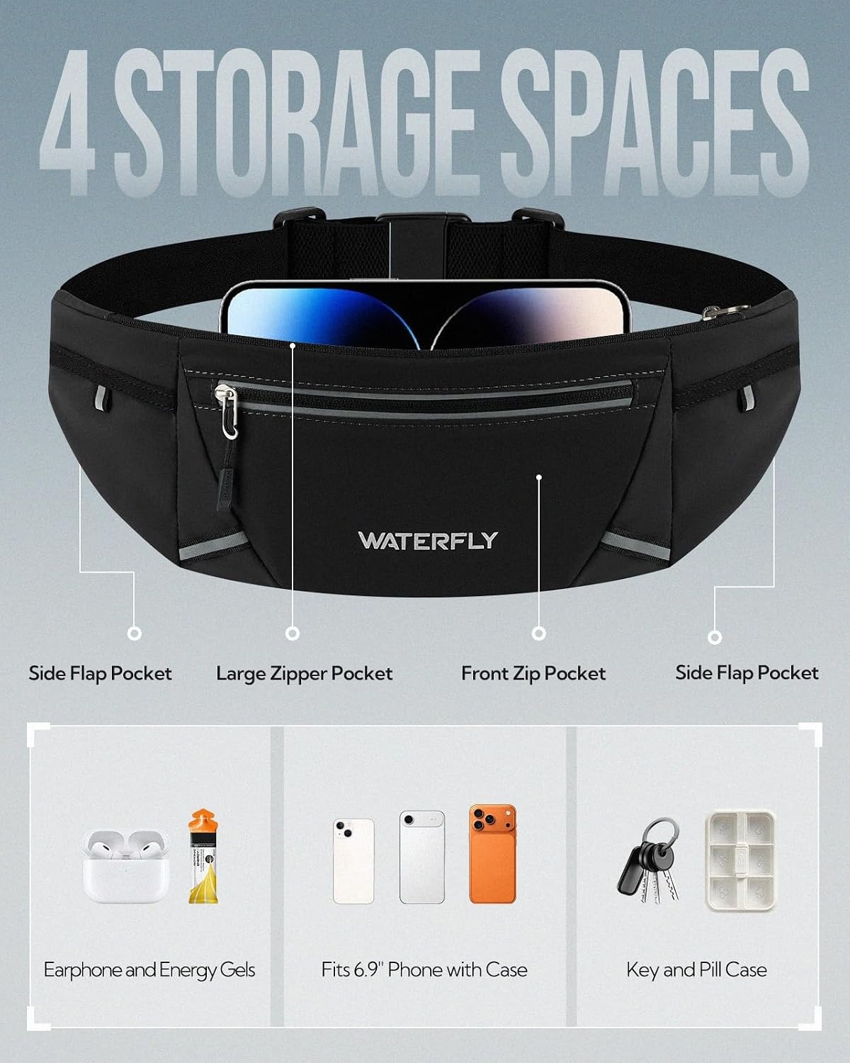 image:imageWATERFLY Running Belt Fanny Pack RFID AntiTheft for TravelBlack