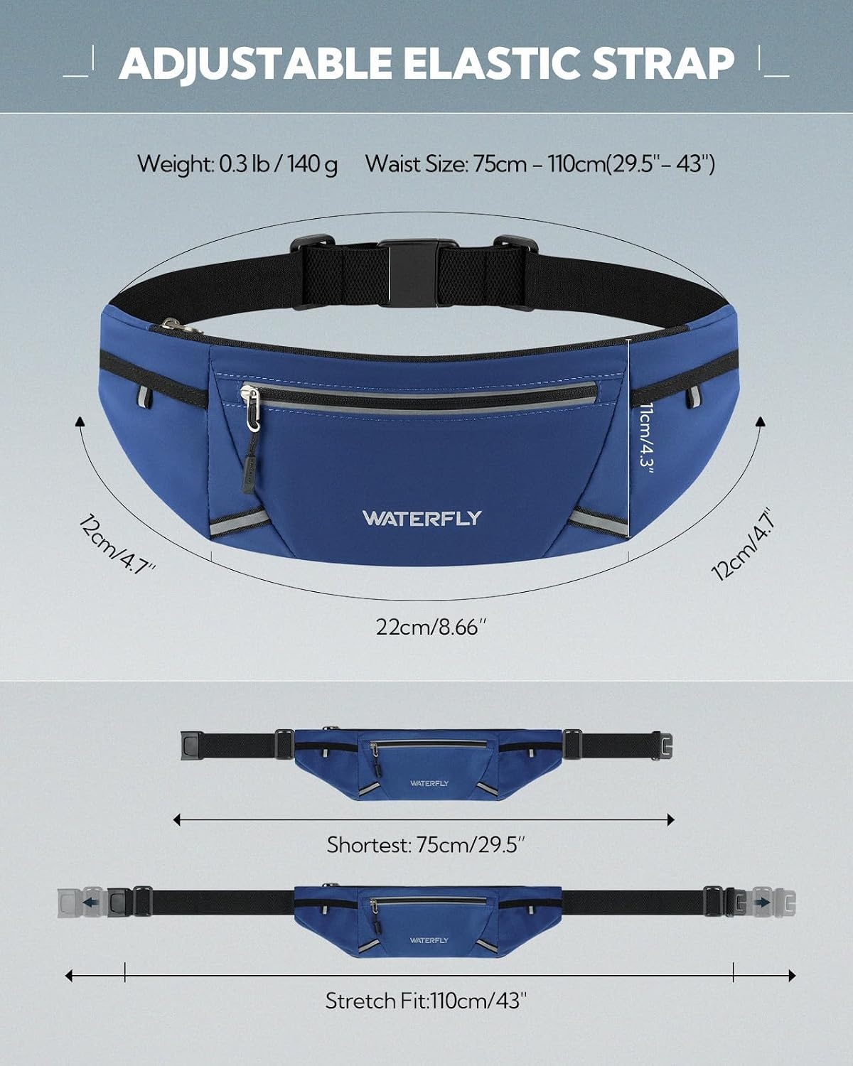 image:imageWATERFLY Running Belt Fanny Pack RFID AntiTheft for TravelBlue