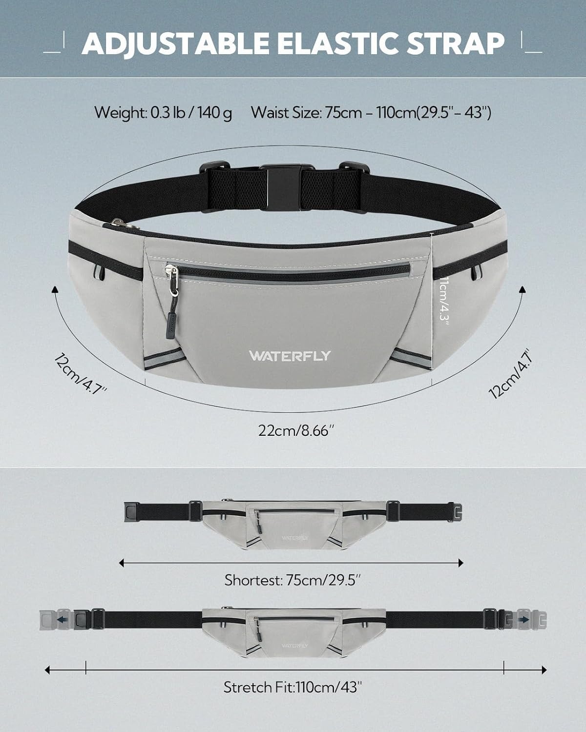 image:imageWATERFLY Running Belt Fanny Pack RFID AntiTheft for TravelGrey
