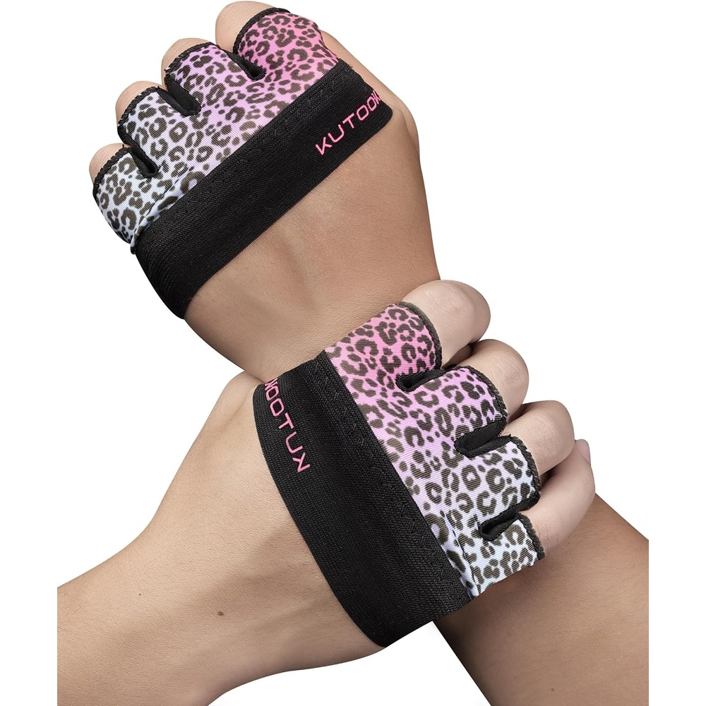 image:imageKUTOOK Weight Lifting Gloves for Women Gym Workout Gloves with Palm Protection amp Extra Grip Breathable Exercise Gloves for Men FitnessPink Purple Leopard