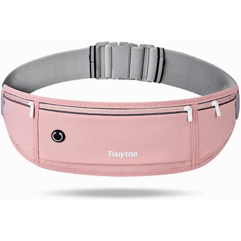 image:imageRunning Belt for Women amp Men Slim Phone running belt with WaterResistant Phone Holder 3 pockets Adjustable Waist Strap Reflective Safety Design for Running Hiking TravelFitness PinkPink