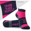 Gone For a Run Motivational Ankle Running Socks – Affirmation Runners Gifts(Train Race Repeat (Pink/Navy))