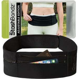 Running Belt & Money Belt, 3 Zipper Pockets + Bottle Holder(Medium)