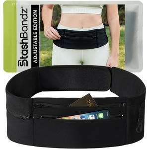 Running Belt & Money Belt, 3 Zipper Pockets + Bottle Holder(Small)