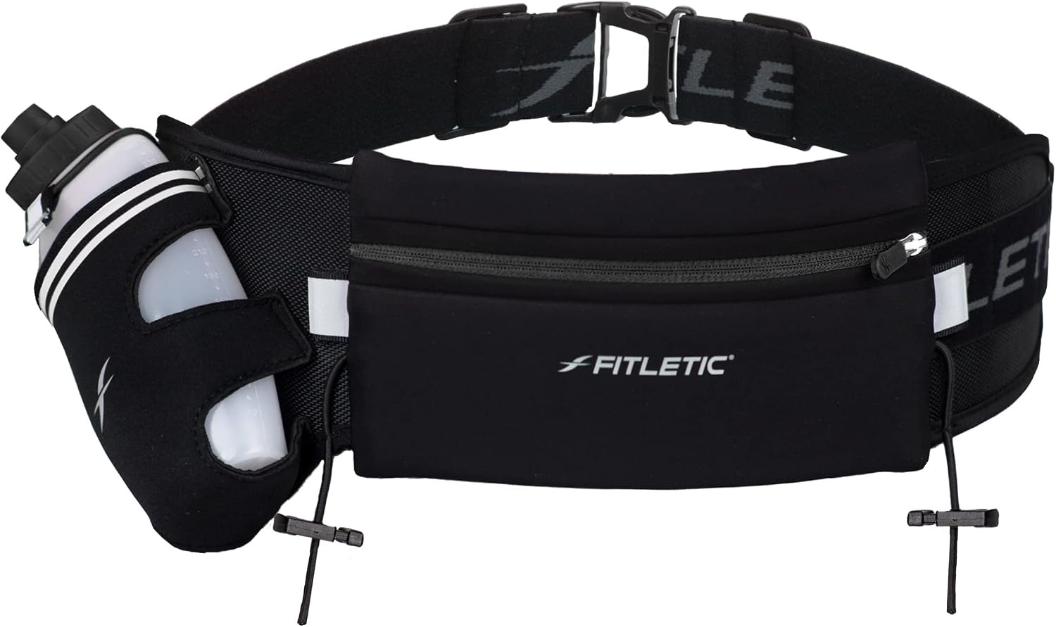 image:imageFitletic Hydration Running Belt With 12oz Quick Flow Water Bottle For Men amp Women Race Belt Gel Holder amp Bib Toggles Patented Bounce Free Design Water Resistant Fits All Phones Fully LoadedBlack