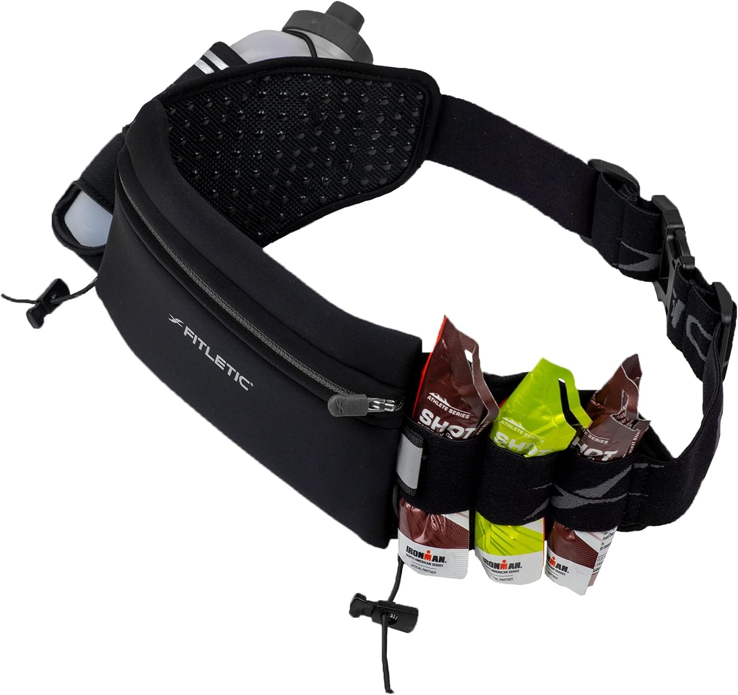 image:imageFitletic Hydration Running Belt With 12oz Quick Flow Water Bottle For Men amp Women Race Belt Gel Holder amp Bib Toggles Patented Bounce Free Design Water Resistant Fits All Phones Fully LoadedBlack