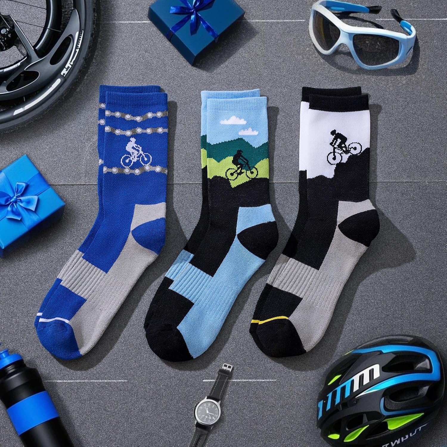 image:imageJeasona Athletic Socks Men Running Cycling Gifts for Runners Riders Sports Gear AccessoriesMulticolored Cycling 3 Pairs