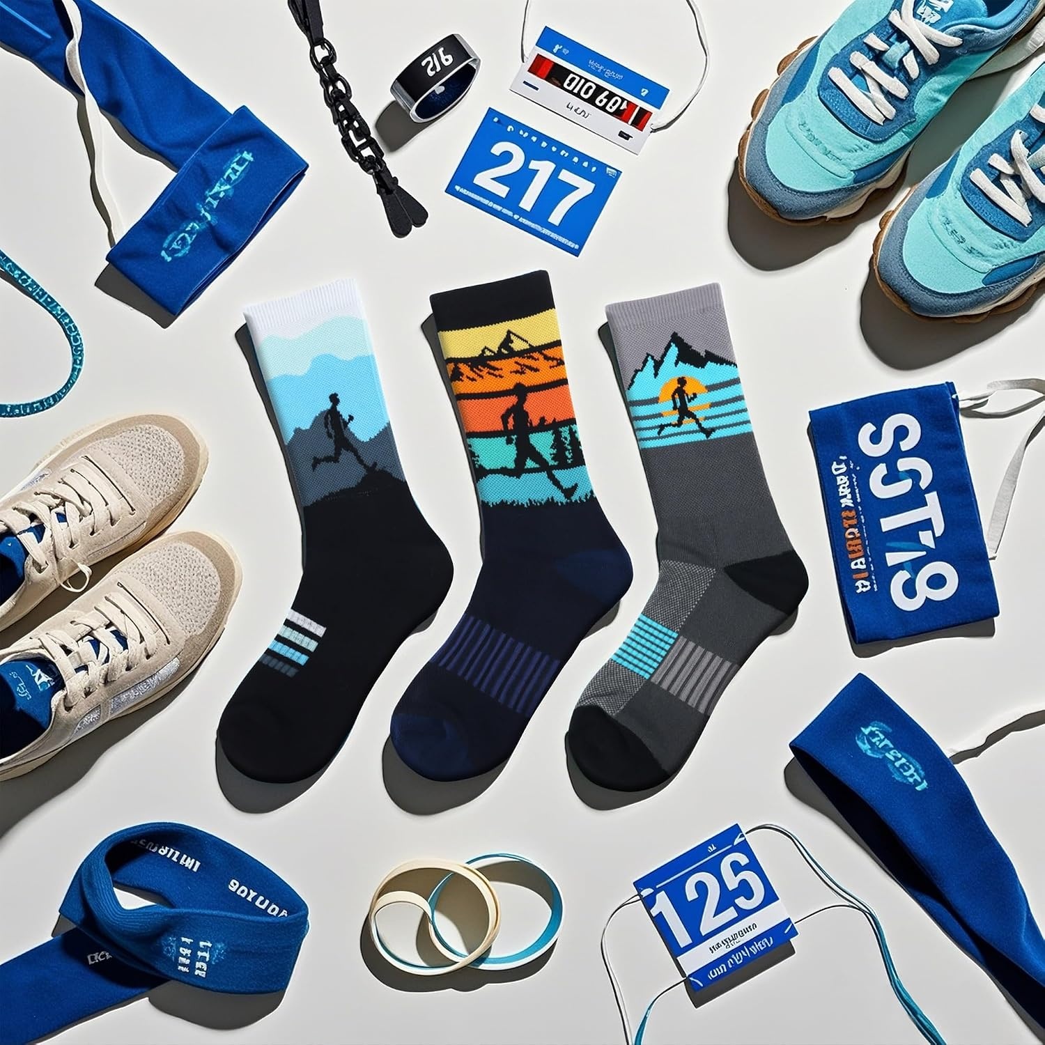 image:imageJeasona Athletic Socks Men Running Cycling Gifts for Runners Riders Sports Gear AccessoriesMulticolored Running 3 Pairs