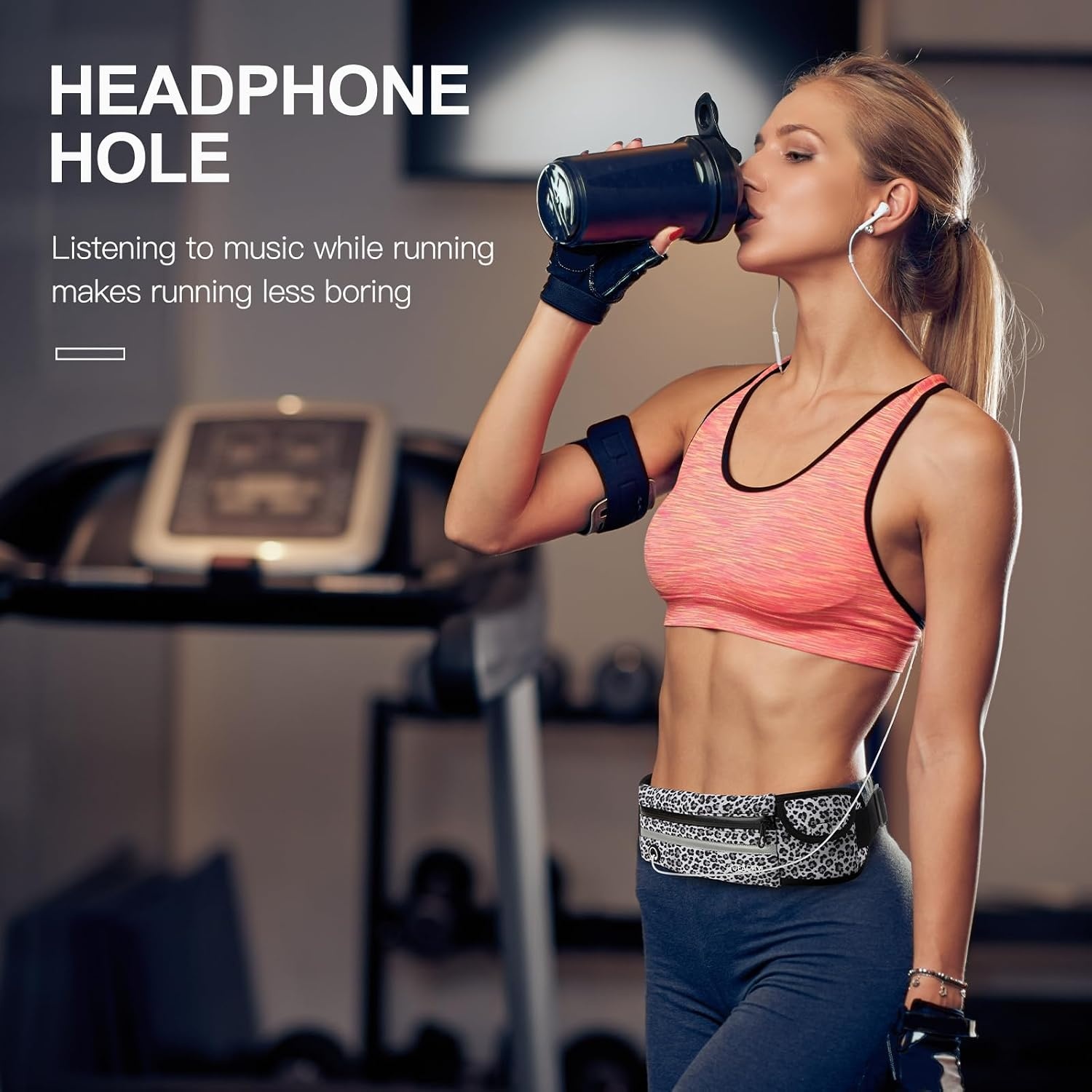 image:imageJueachy Running Belts for Women Waterproof Fanny Pack Running Waist Pouch Phone holder Adjustable Sports Money Belt with Headphone PortBlack Leopard