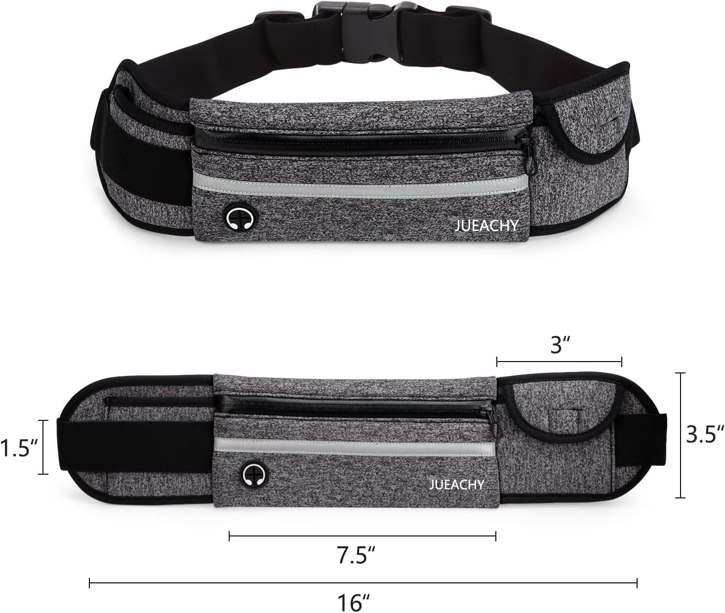 image:imageJueachy Running Belts for Women Waterproof Fanny Pack Running Waist Pouch Phone holder Adjustable Sports Money Belt with Headphone PortGrey