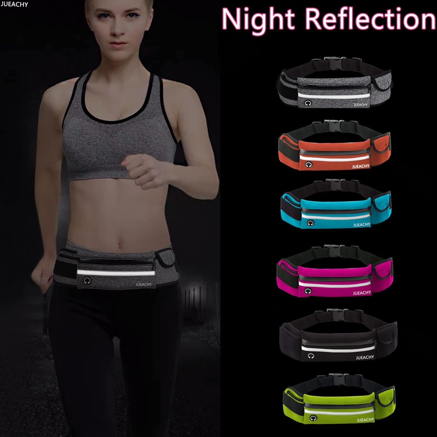 image:imageJueachy Running Belts for Women Waterproof Fanny Pack Running Waist Pouch Phone holder Adjustable Sports Money Belt with Headphone PortGrey