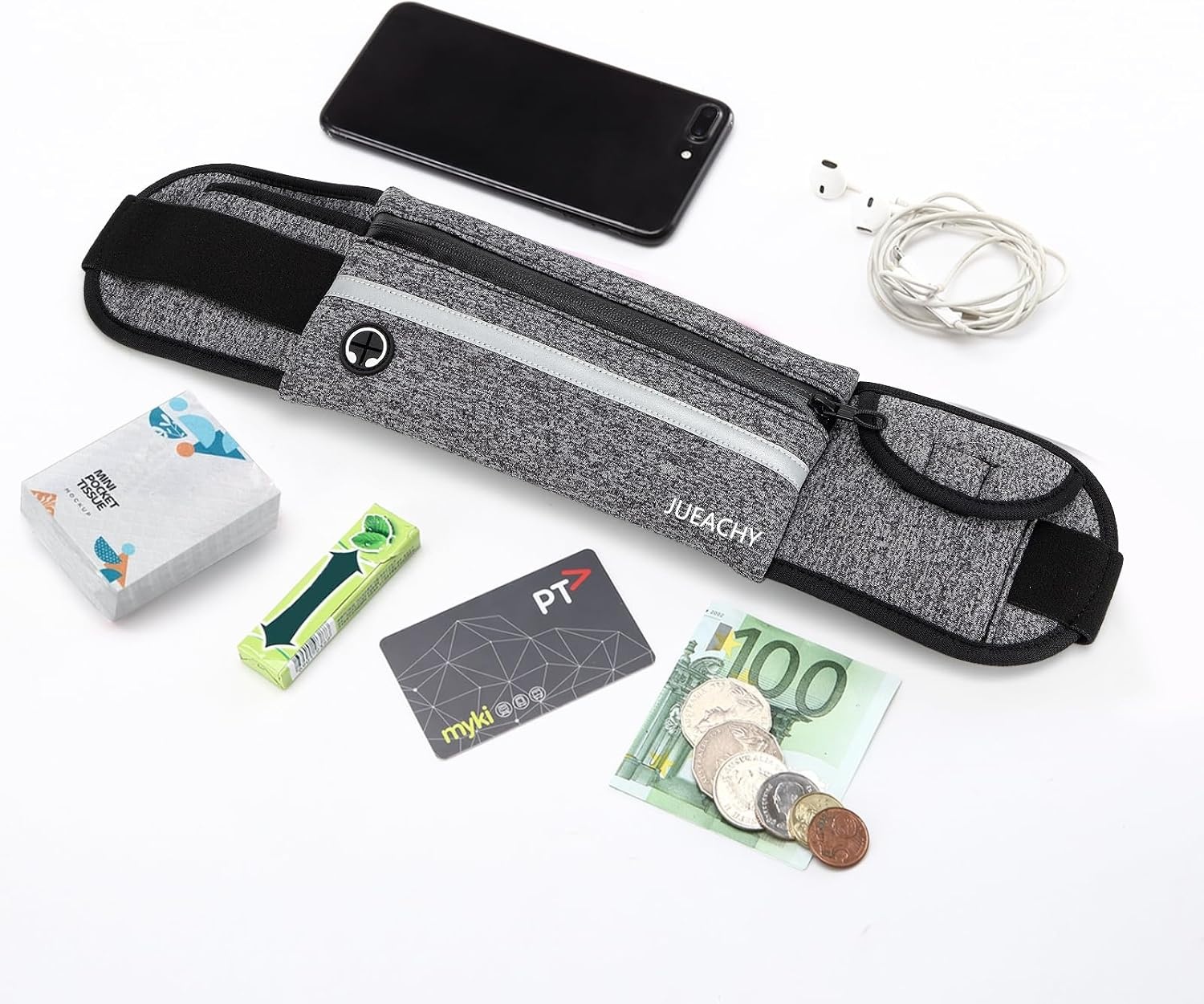 image:imageJueachy Running Belts for Women Waterproof Fanny Pack Running Waist Pouch Phone holder Adjustable Sports Money Belt with Headphone PortGrey