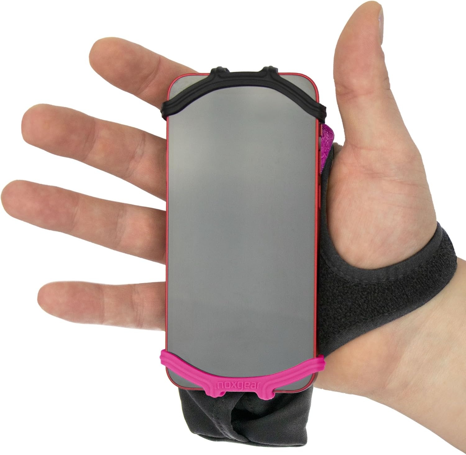 image:imageNoxgear Hand Held Phone Holder Handheld Grip Phone Holder with Key Fob amp Card Slot for Running Jogging amp Working Out Compatible with All Phones iPhone Samsung amp Google Machine WashableRaspberry